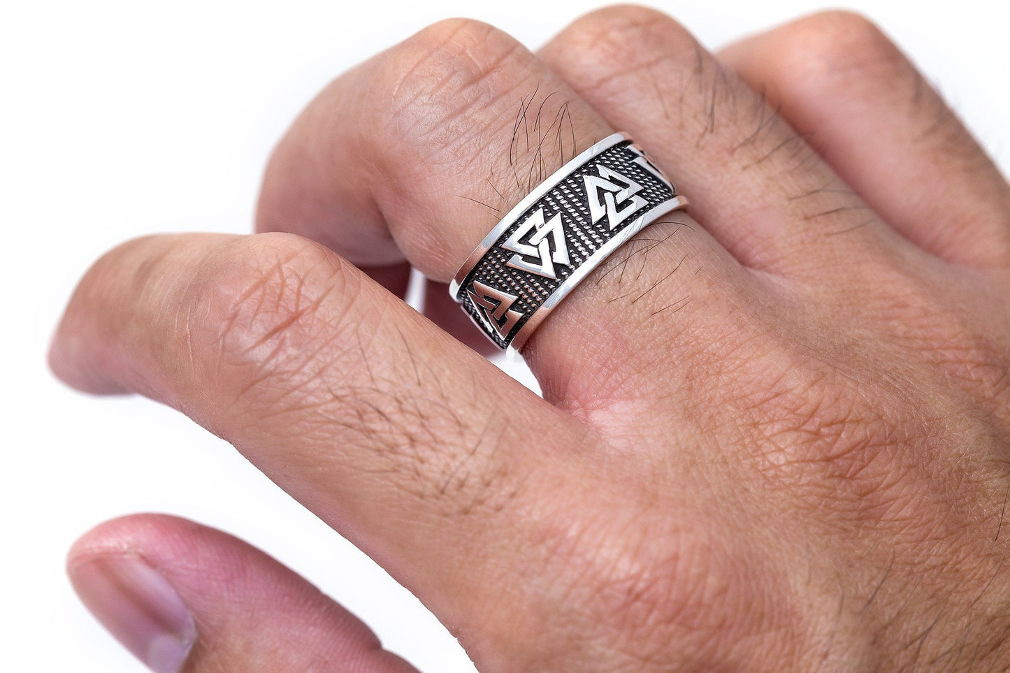 925 Sterling Silver Viking Valknut Norse Jewelry Band Ring - SilverMania925