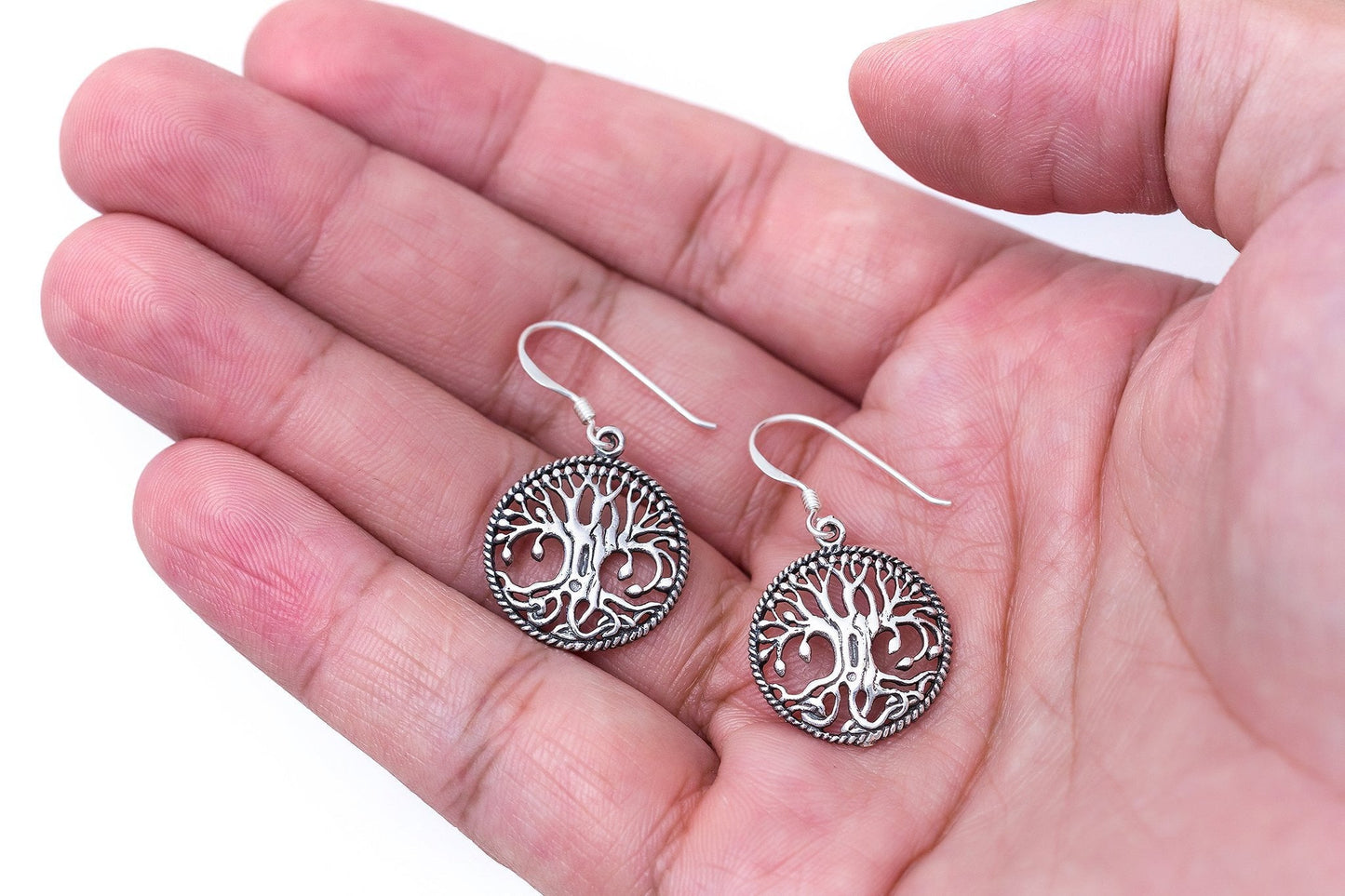 925 Sterling Silver Yggdrasil Norse Tree of Life Viking Jewelry Earrings Set - SilverMania925