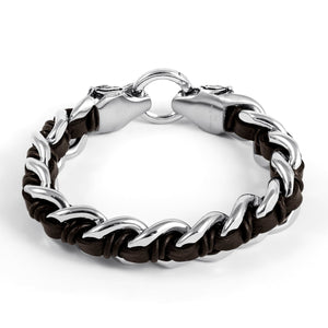 Heavy Stainless Steel Viking Tiger Head with Leather Bracelet