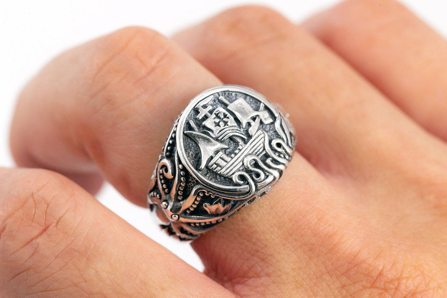 925 Sterling Silver Viking Drakkar Ship Ring - SilverMania925