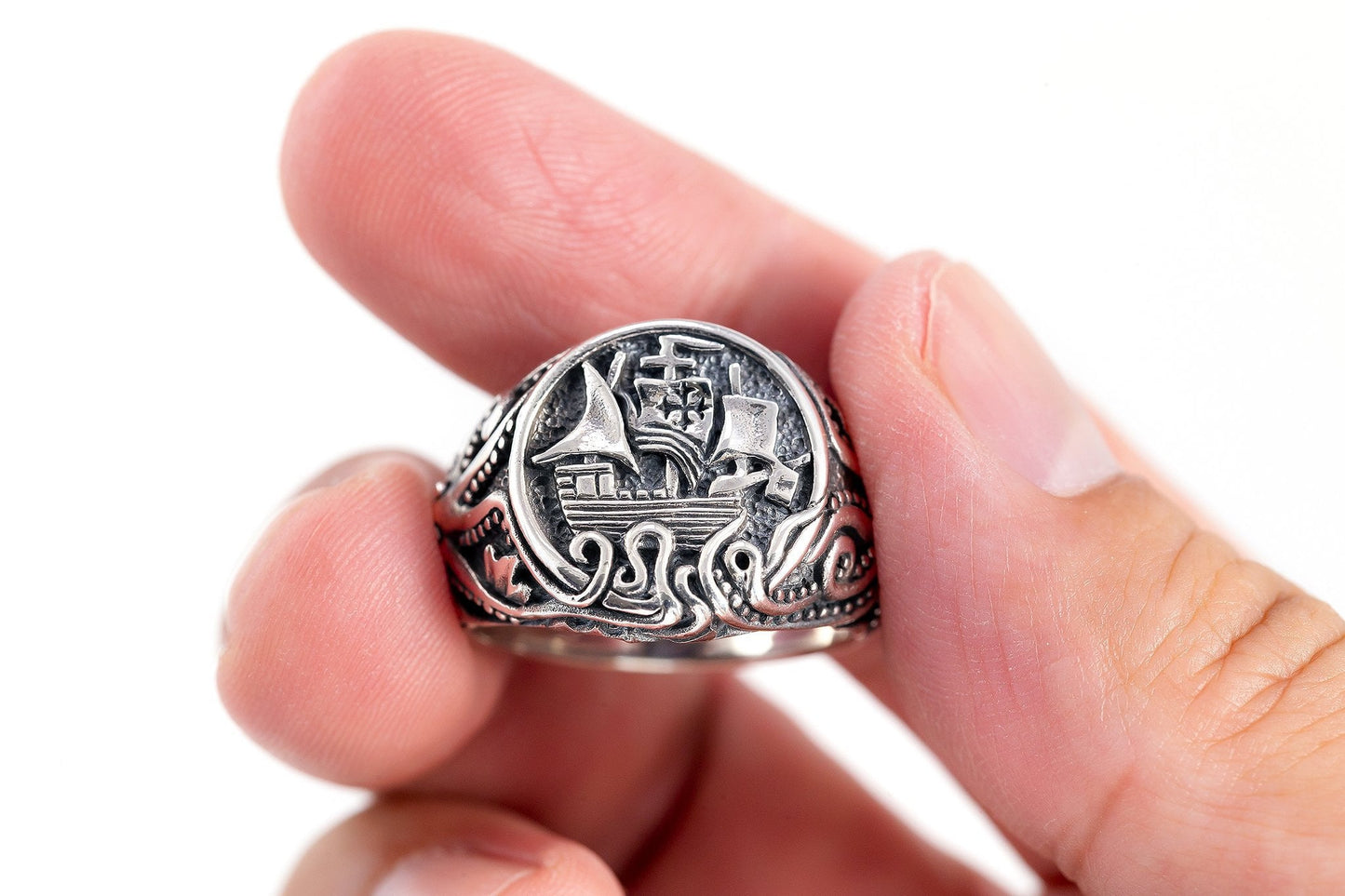 925 Sterling Silver Viking Drakkar Ship Ring - SilverMania925