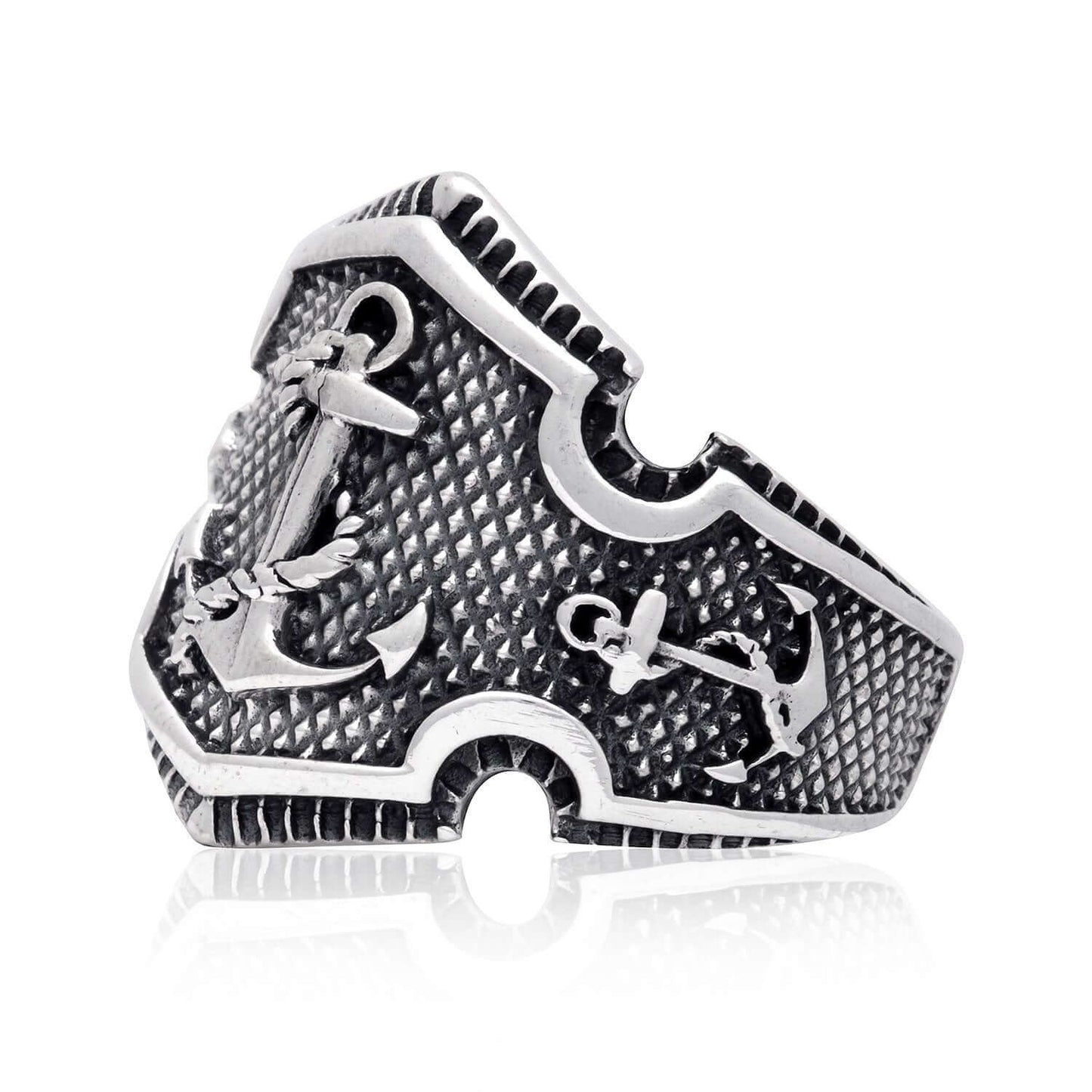 925 Sterling Silver Anchor Nautical Rope Ship Signet Ring - SilverMania925