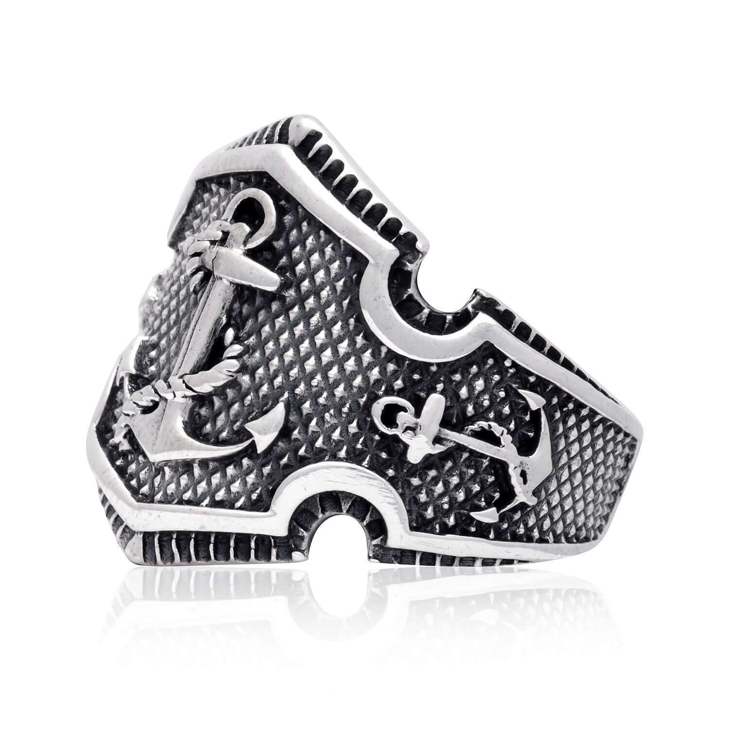 925 Sterling Silver Anchor Nautical Rope Ship Signet Ring