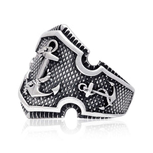 925 Sterling Silver Anchor Nautical Rope Ship Signet Ring