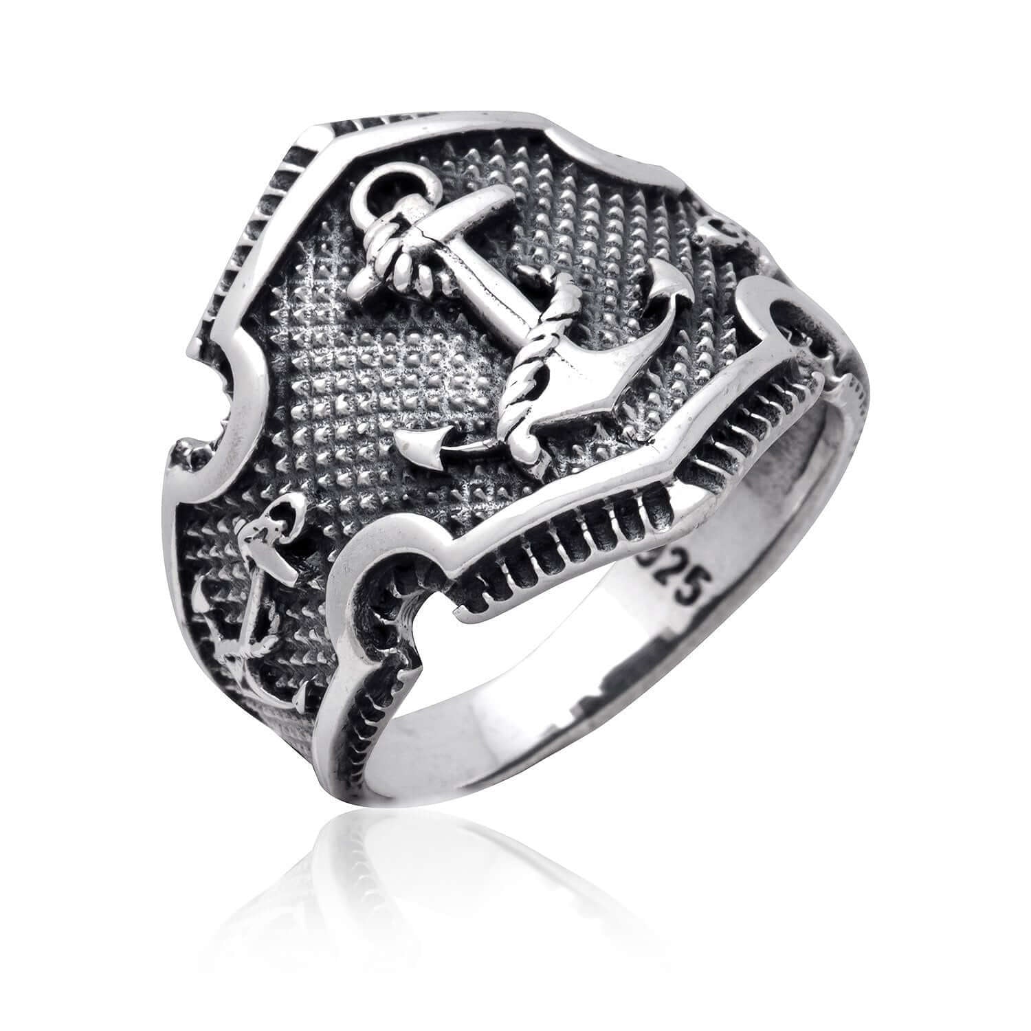 Nautical Rope Anchor Rings 925 Sterling Silver Anchor Nautical Rope Ship Signet Ring
