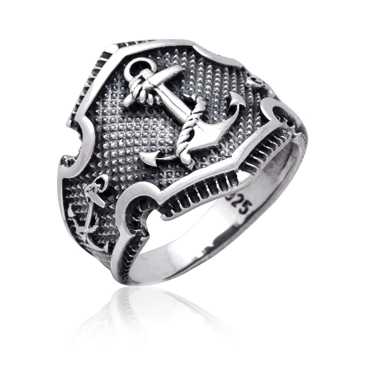925 Sterling Silver Anchor Nautical Rope Ship Signet Ring - SilverMania925