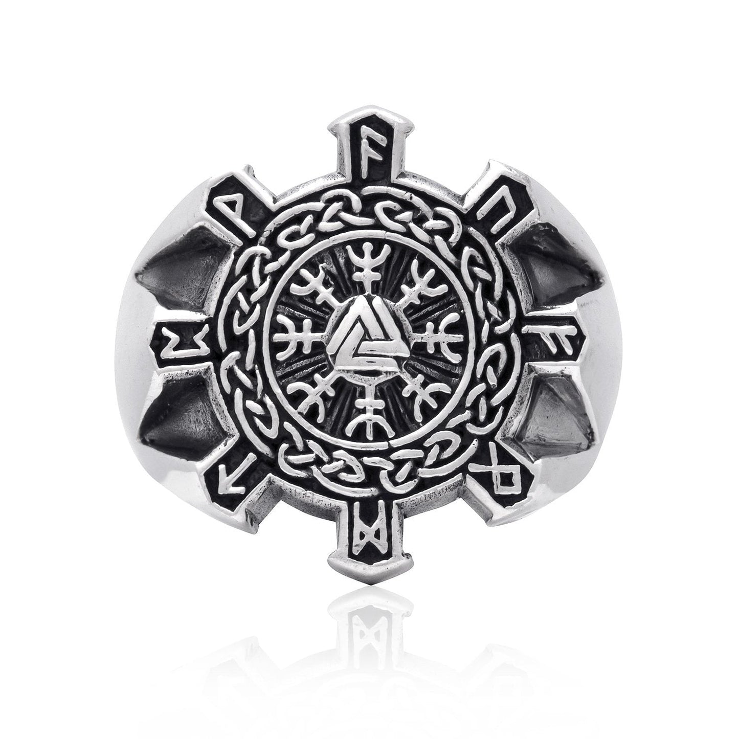 925 Sterling Silver Valknut and Helm of Awe Ring - SilverMania925