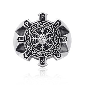 925 Sterling Silver Valknut Aegishjalmur Helm of Awe Viking Runes Celtic Ring