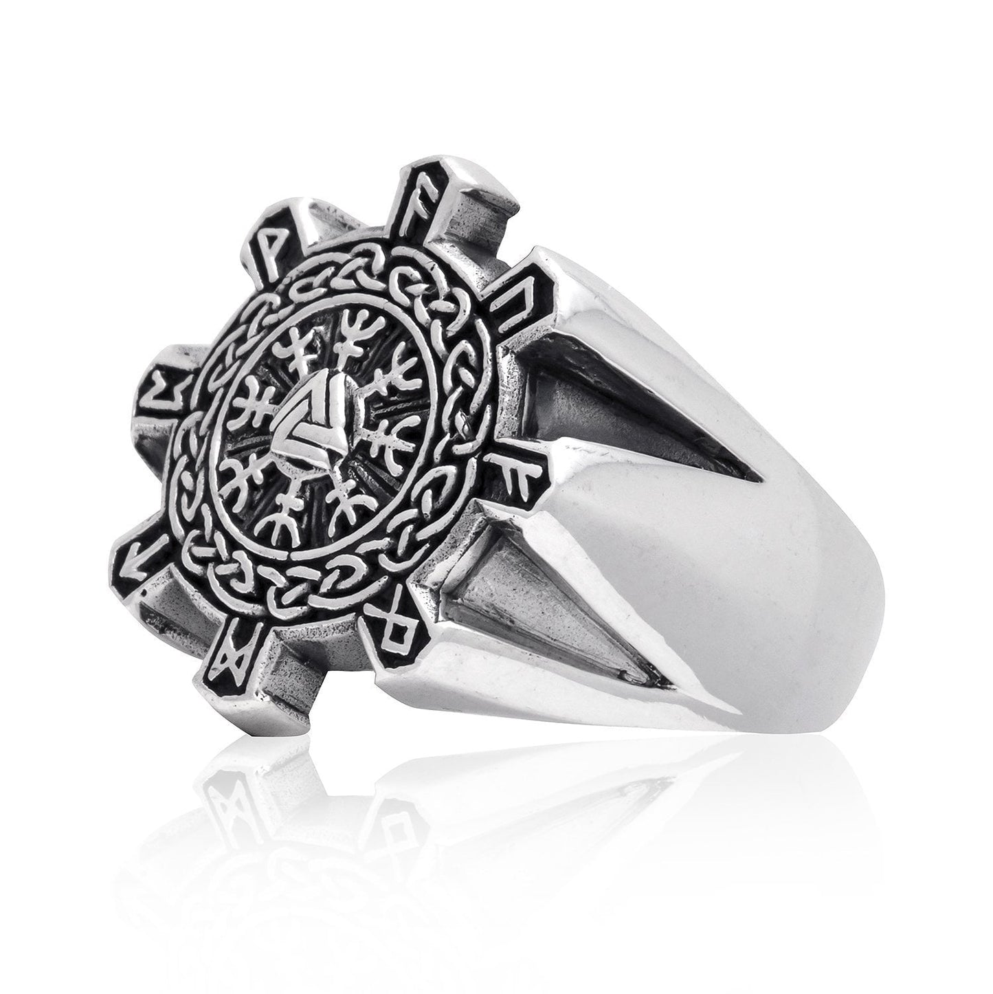 925 Sterling Silver Valknut and Helm of Awe Ring - SilverMania925