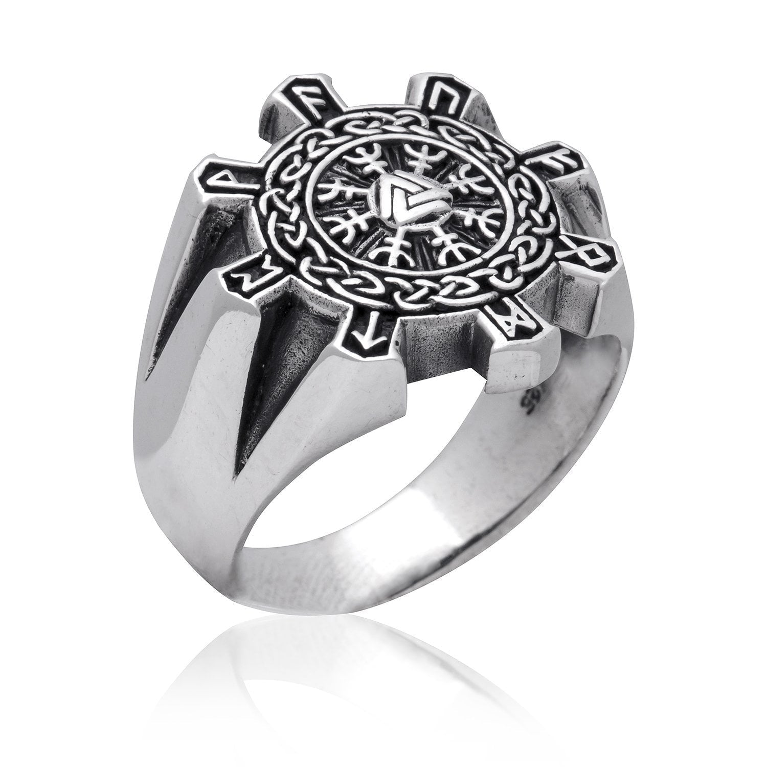 925 Sterling Silver Valknut Aegishjalmur Helm of Awe Viking Runes Celtic Ring