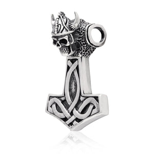 925 Sterling Silver Viking Thor Hammer Skull Helmet Amulet Pendant