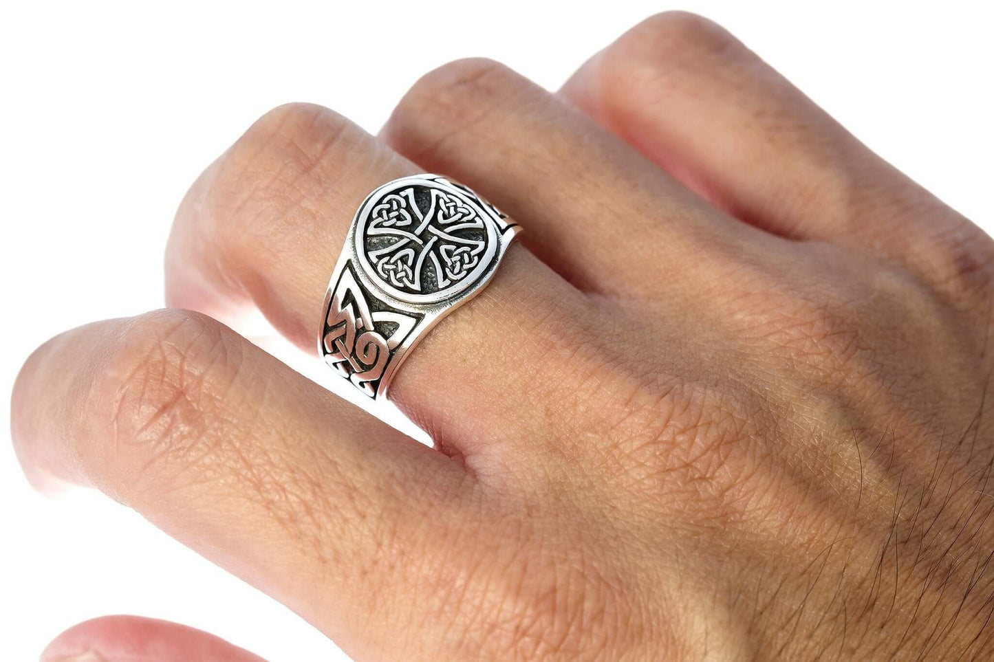 Sterling Silver Canterbury Cross Ring with Knotwork - SilverMania925