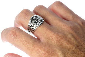 925 Sterling Silver Celtic Irish Knot Knights Templar Iron Cross Band Ring