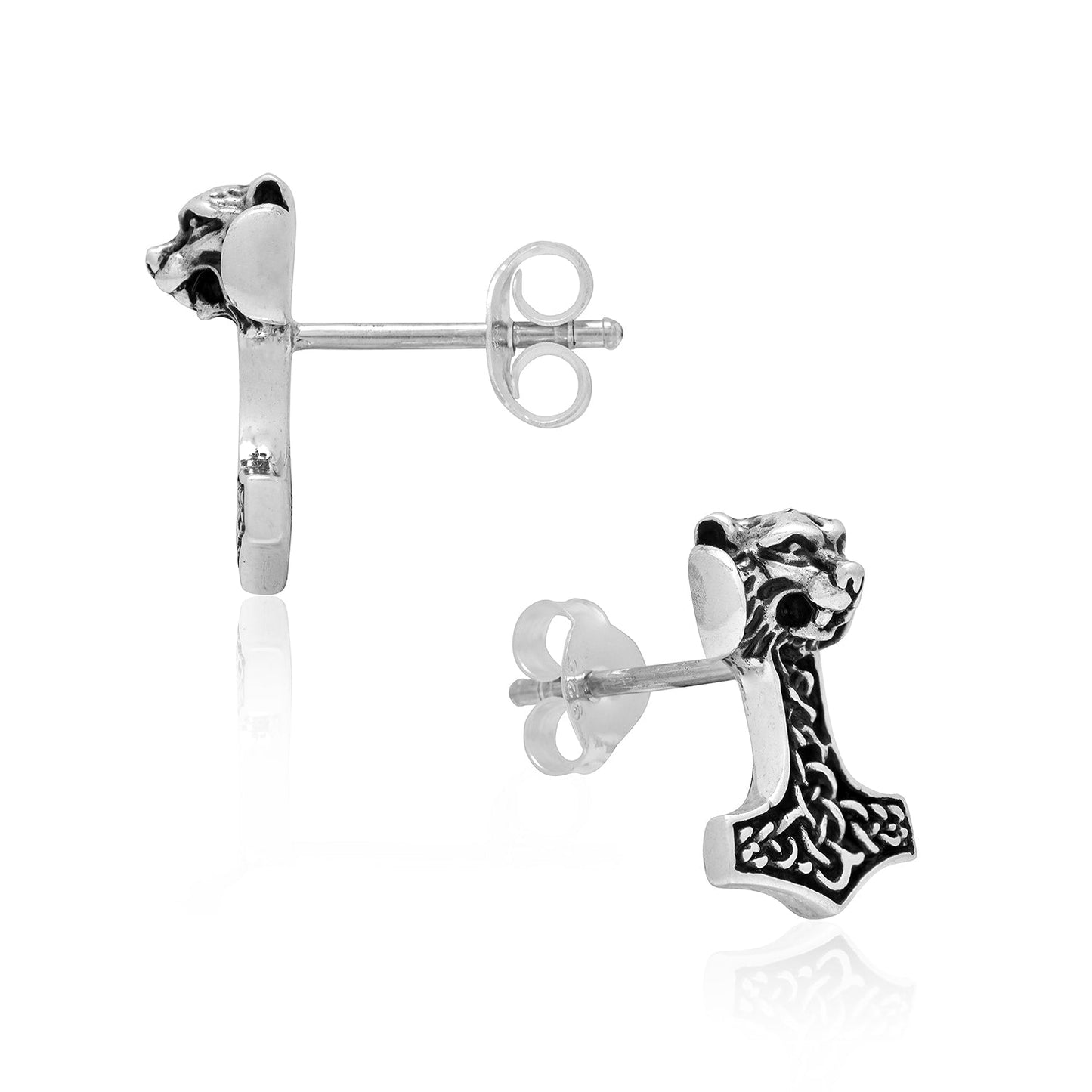 925 Sterling Silver Viking Mjolnir with Knotwork Earrings - SilverMania925