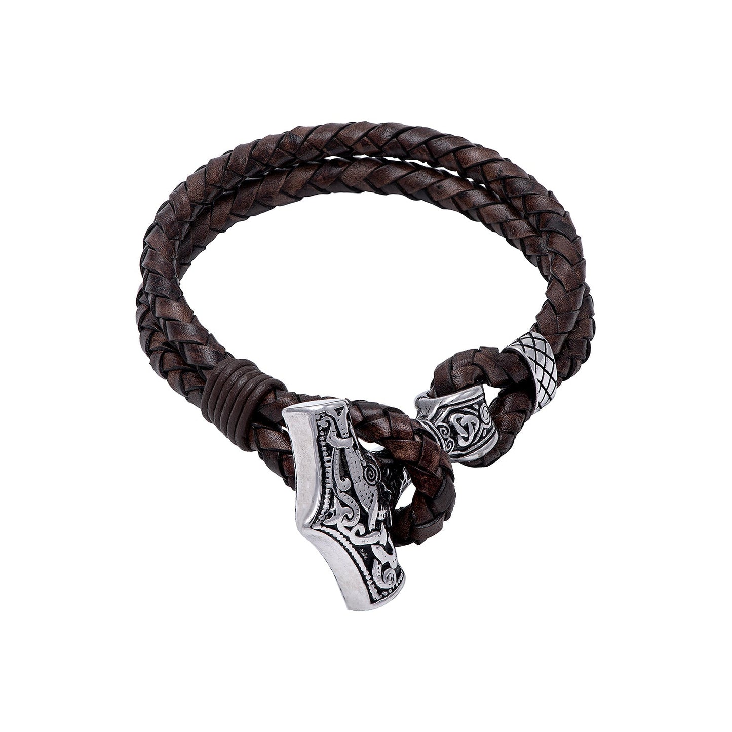 Stainless Steel Viking Mjolnir with Leather Bracelet - SilverMania925