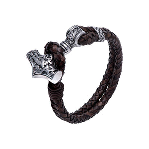 Stainless Steel Viking Mjolnir with Leather Bracelet