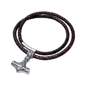 Stainless Steel Viking Mjolnir with Leather Necklace