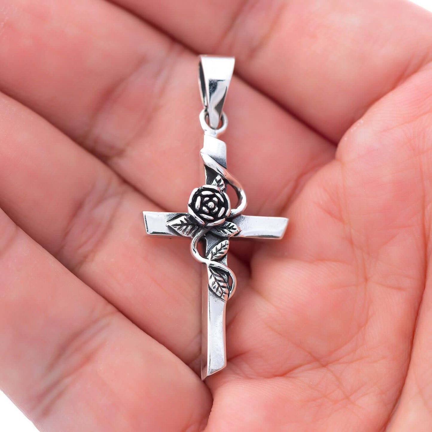 925 Sterling Silver Rose Cross Rosicrucian Pendant - SilverMania925