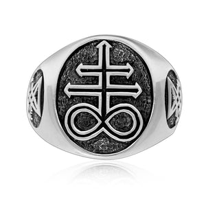 Sterling Silver Ring with Leviathan Cross and Sigil of Lucifer