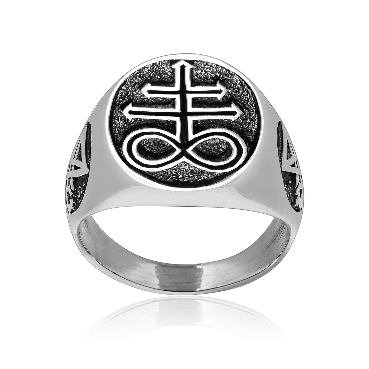 Sterling Silver Ring with Leviathan Cross and Sigil of Lucifer - SilverMania925