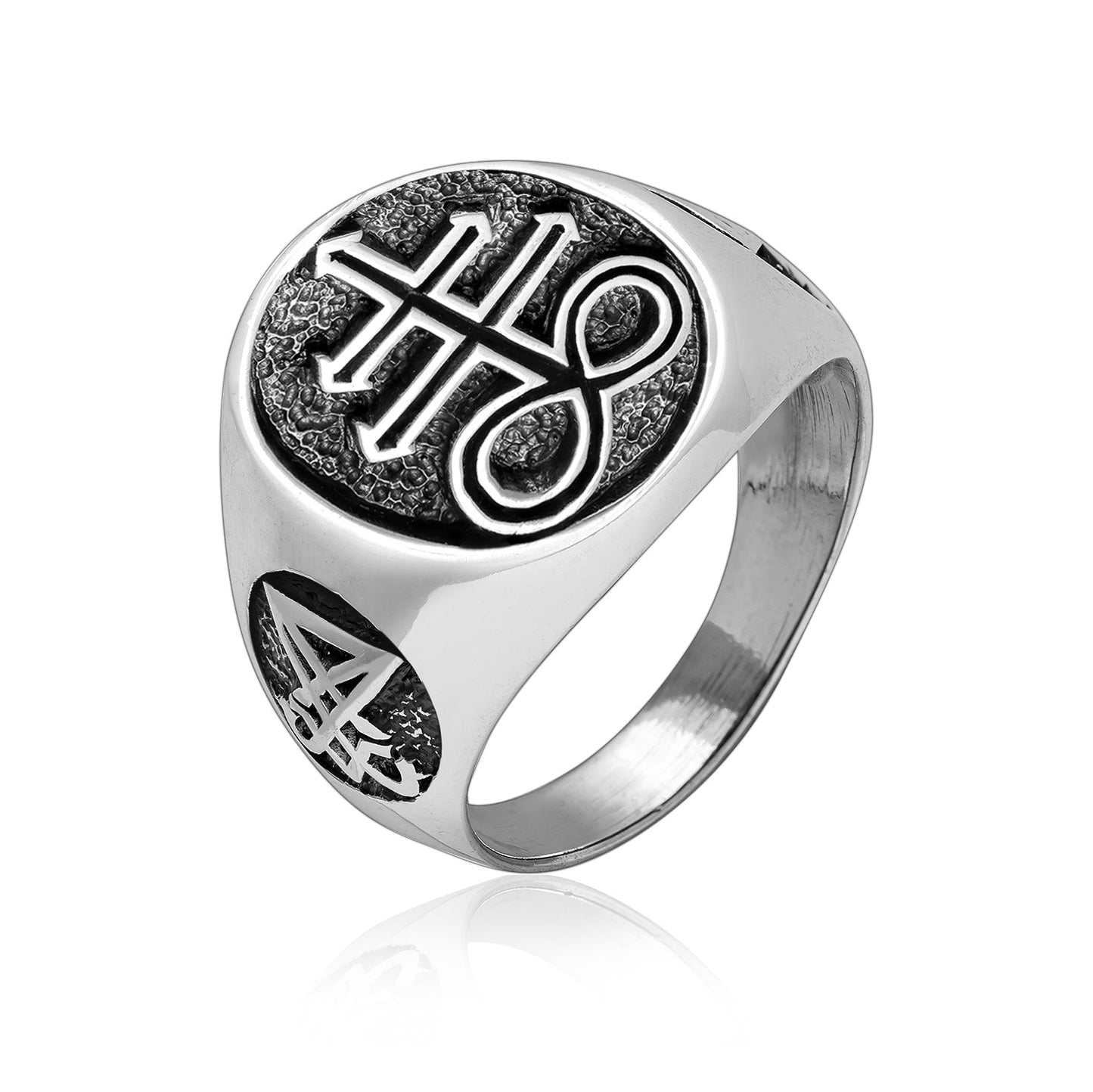 Sterling Silver Ring with Leviathan Cross and Sigil of Lucifer - SilverMania925