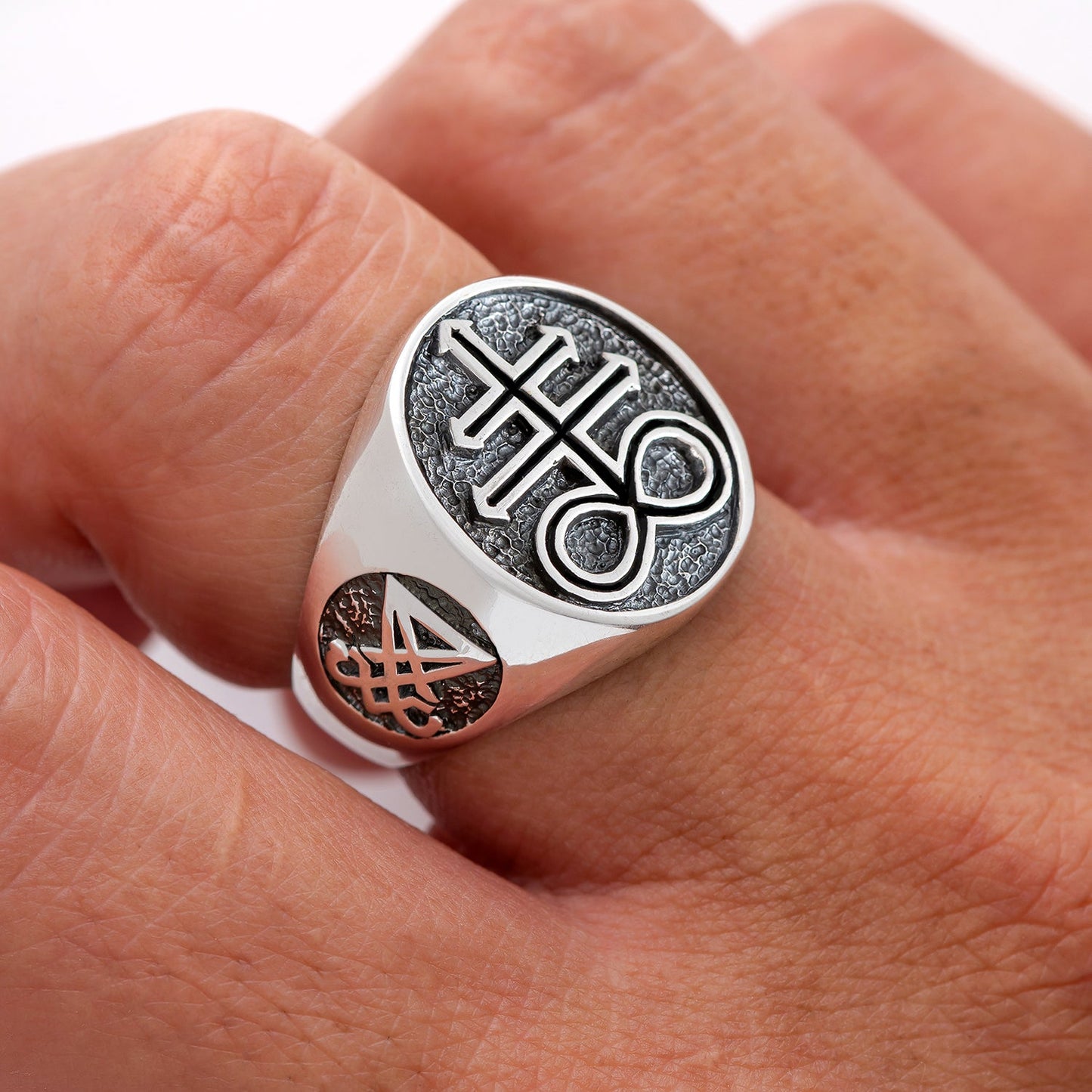 Sterling Silver Ring with Leviathan Cross and Sigil of Lucifer - SilverMania925