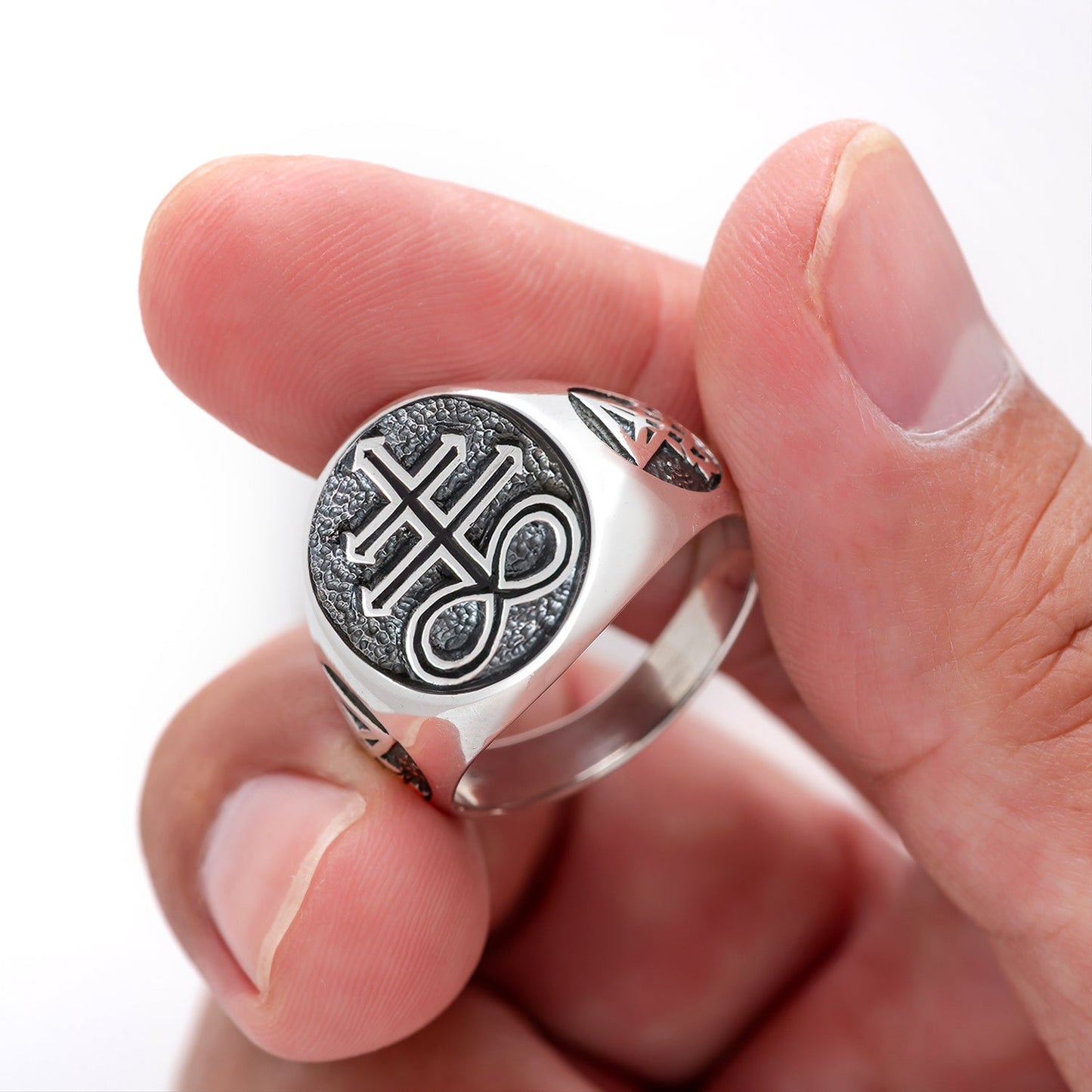 Sterling Silver Ring with Leviathan Cross and Sigil of Lucifer - SilverMania925