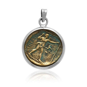 925 Sterling Silver and Brass Pisidia Ancient Greek Coin Pendant