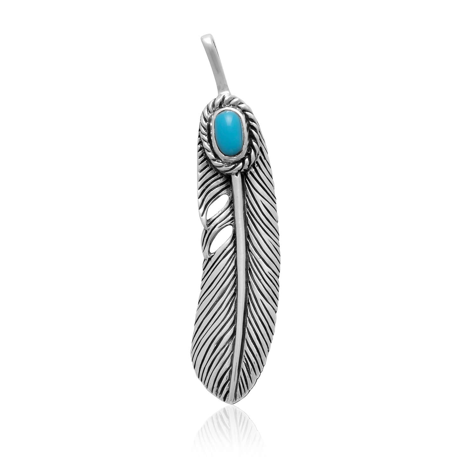 925 Sterling Silver Feather Pendant with Blue Turquoise - SilverMania925