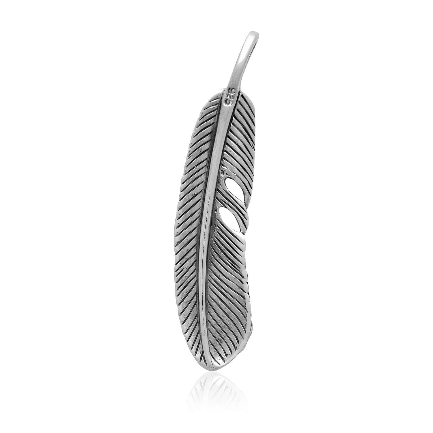 925 Sterling Silver Feather Pendant with Blue Turquoise - SilverMania925