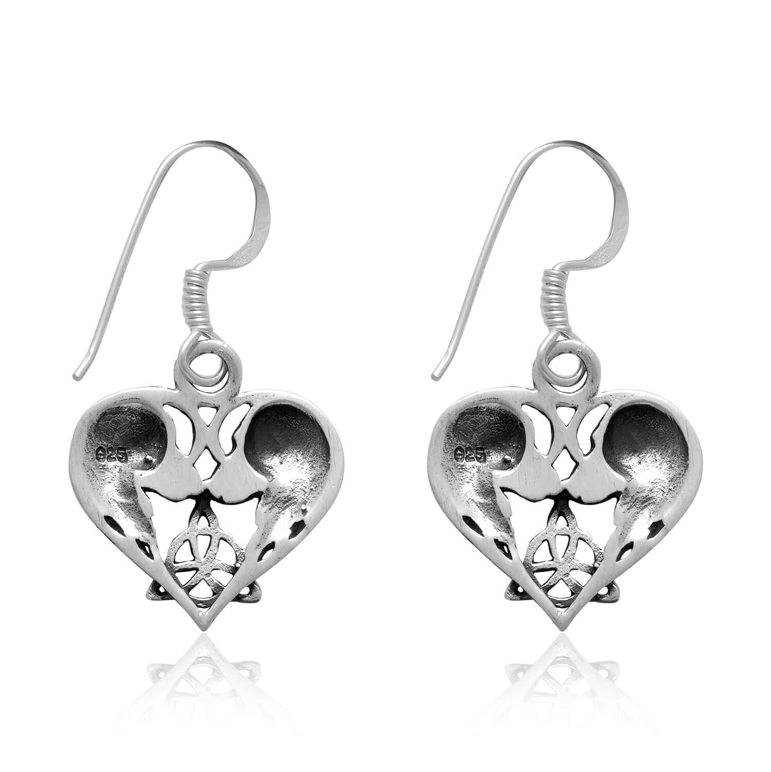 925 Sterling Silver Pair of Viking Wolves with Triquetra Earrings Set