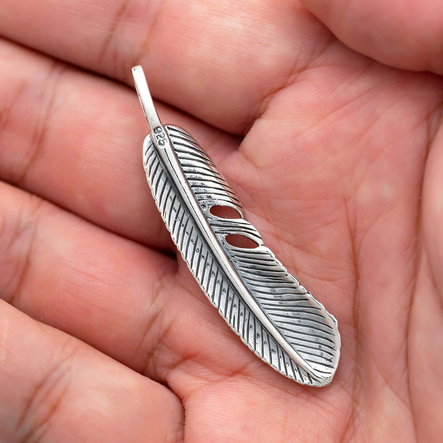 925 Sterling Silver Feather Pendant with Blue Turquoise - SilverMania925