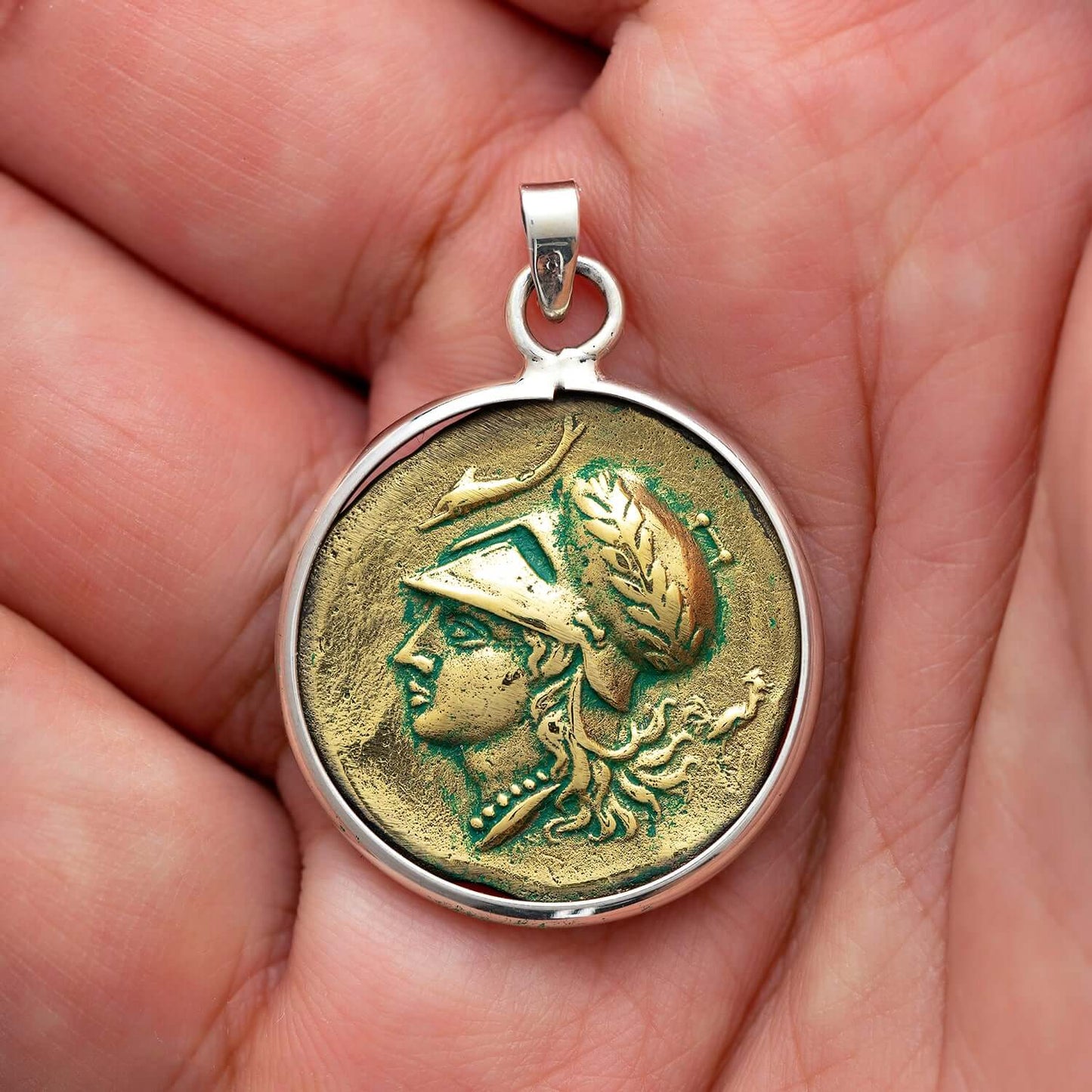 925 Silver and Brass Corinthia Ancient Greek Coin Pendant - SilverMania925