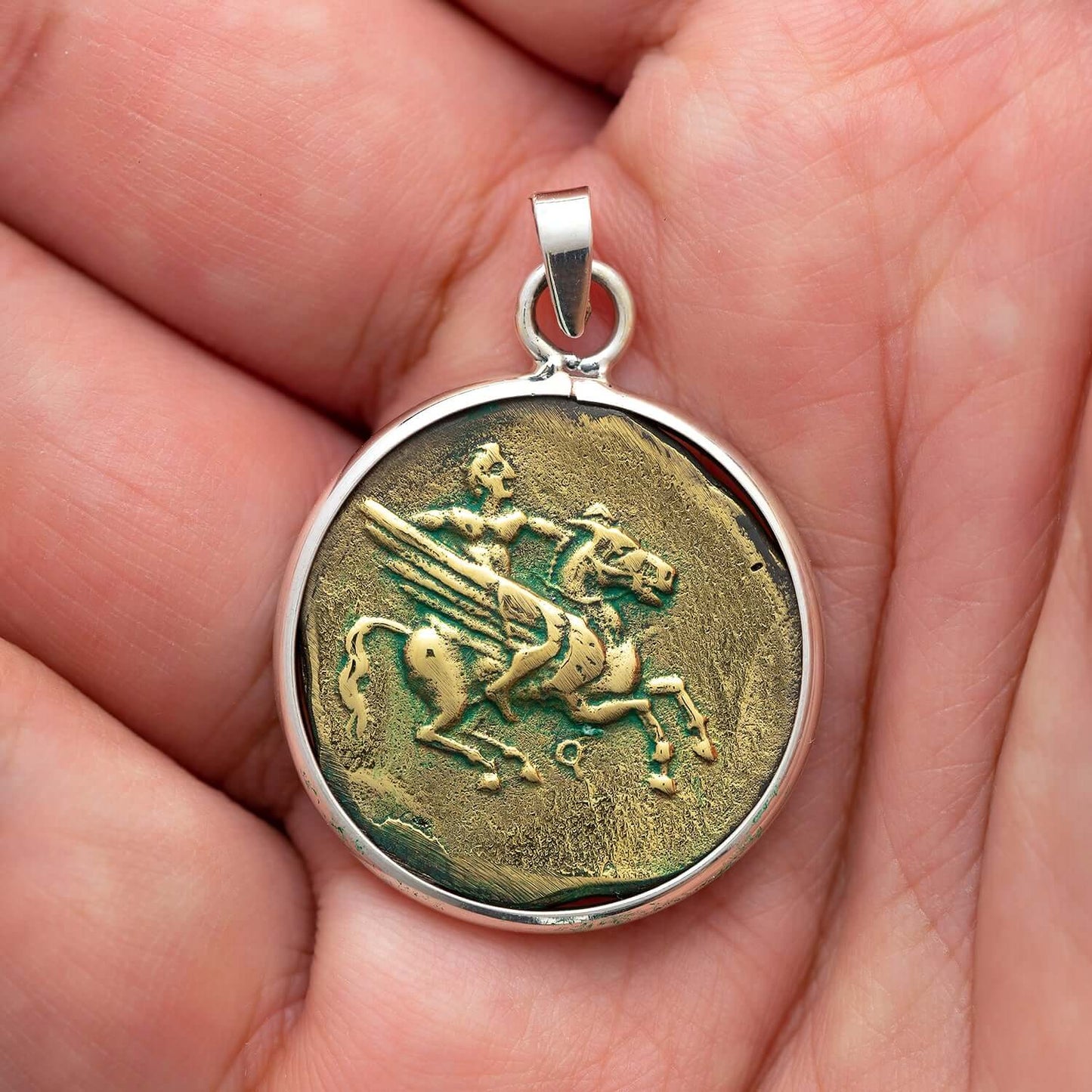 925 Silver and Brass Corinthia Ancient Greek Coin Pendant - SilverMania925