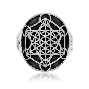 925 Sterling Silver Metatron Cube Angel Ring