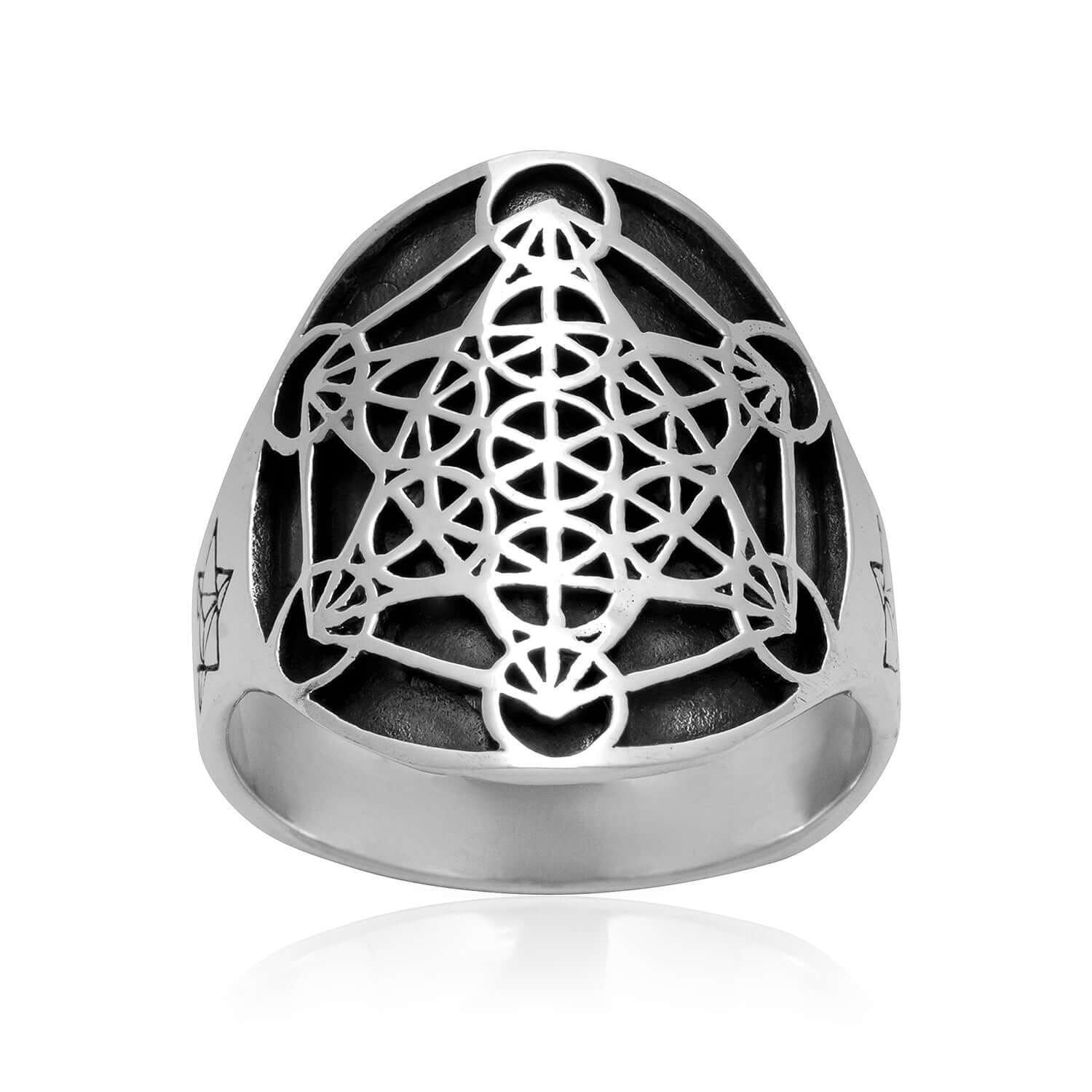 925 Sterling Silver Metatron Cube Angel Ring