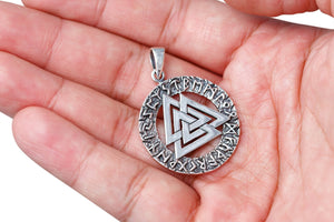925 Sterling Silver Viking Valknut Runes Futhark Legendary Pendant