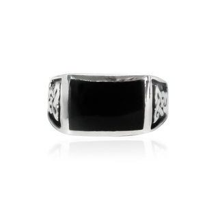 925 Sterling Silver Men's Rectangle Onyx Celtic Knot Pattern Ring