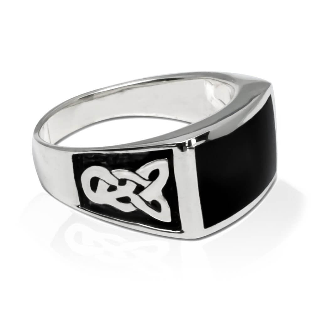 925 Sterling Silver Men's Rectangle Onyx Celtic Knot Pattern Ring