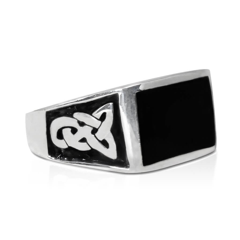925 Sterling Silver Men's Rectangle Onyx Celtic Knot Pattern Ring - SilverMania925