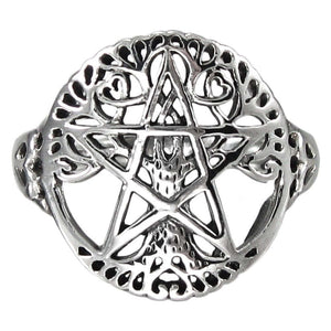 925 Silver Cut Out Ancient Tree Of Life Pentacle Wiccan Pagan Pentagram Ring