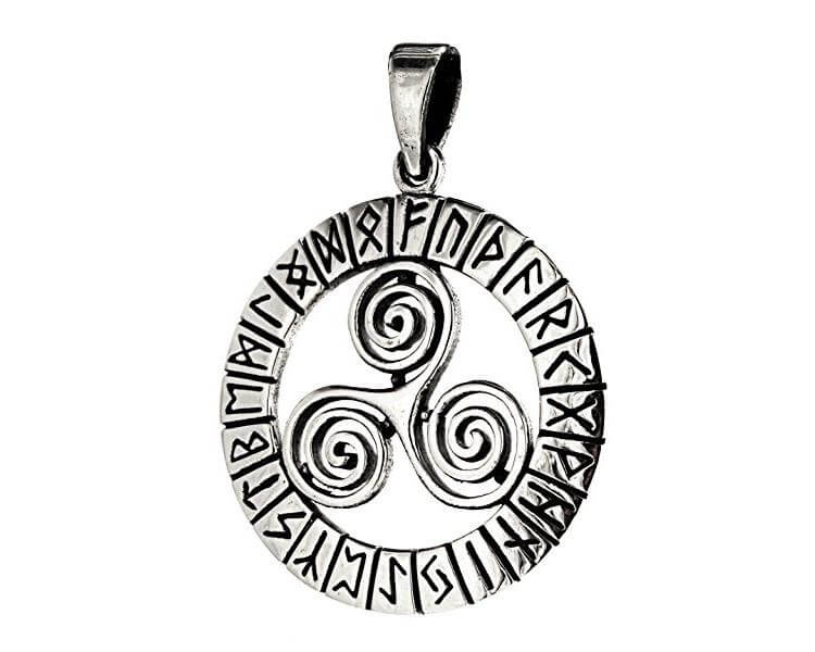 925 Sterling Silver Triskelion with Runes Pendant - SilverMania925