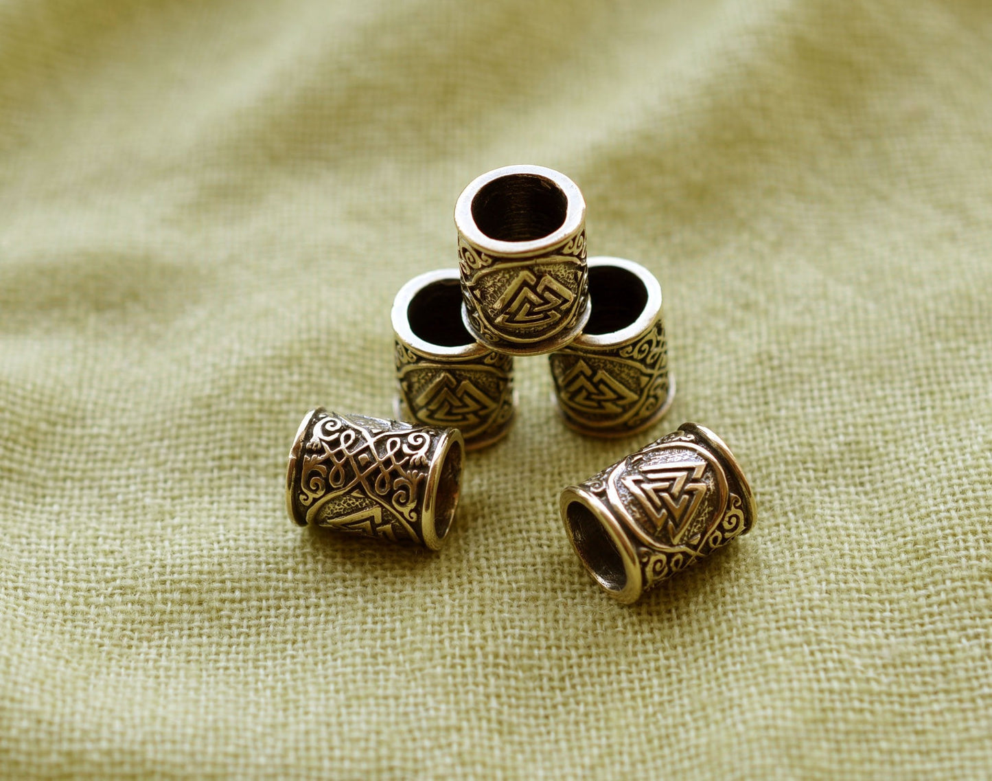 Bronze Viking Beard Bead Dreadlocks With Valknut and Celtic Ornament - SilverMania925