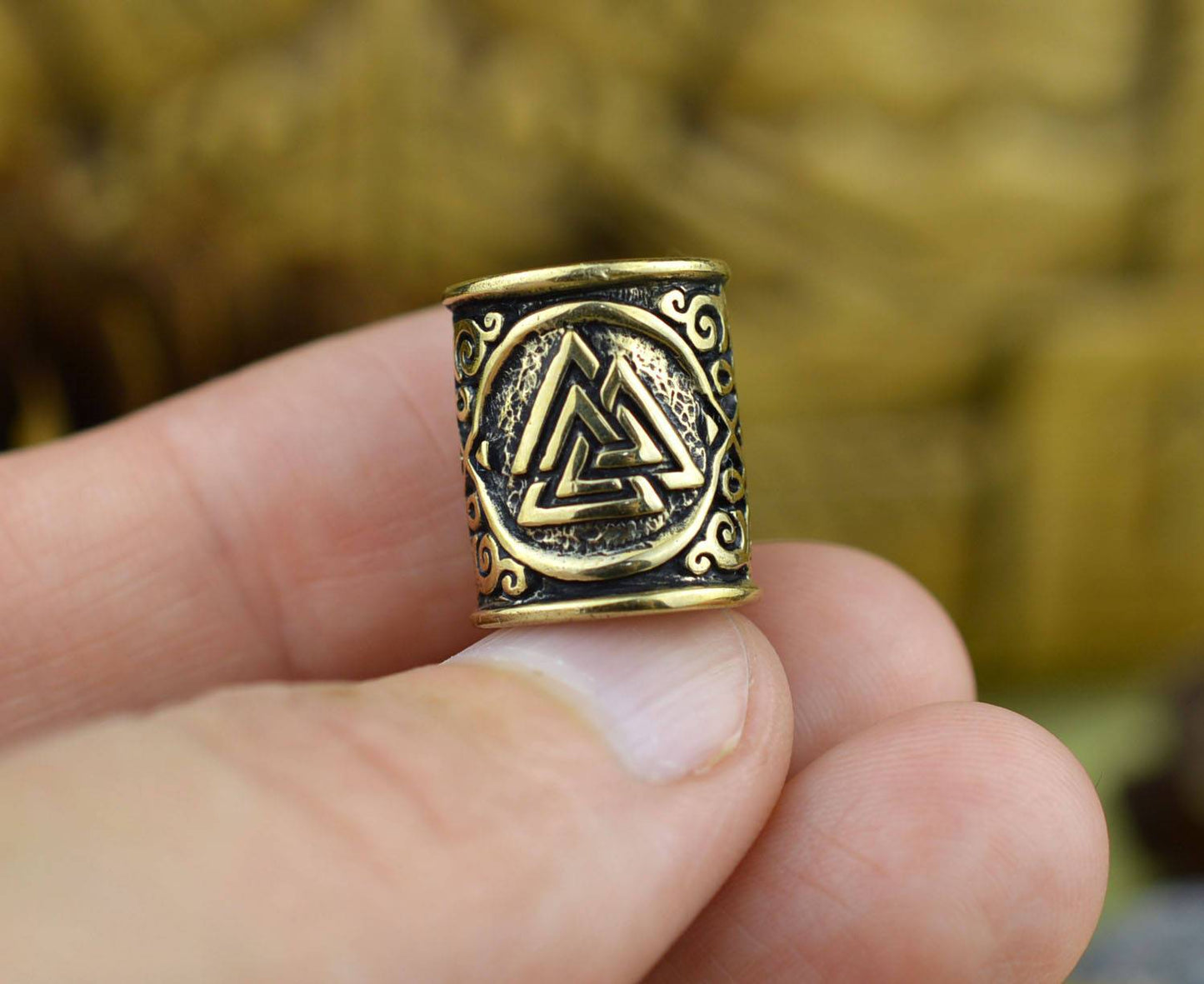 Bronze Viking Beard Bead Dreadlocks With Valknut and Celtic Ornament - SilverMania925