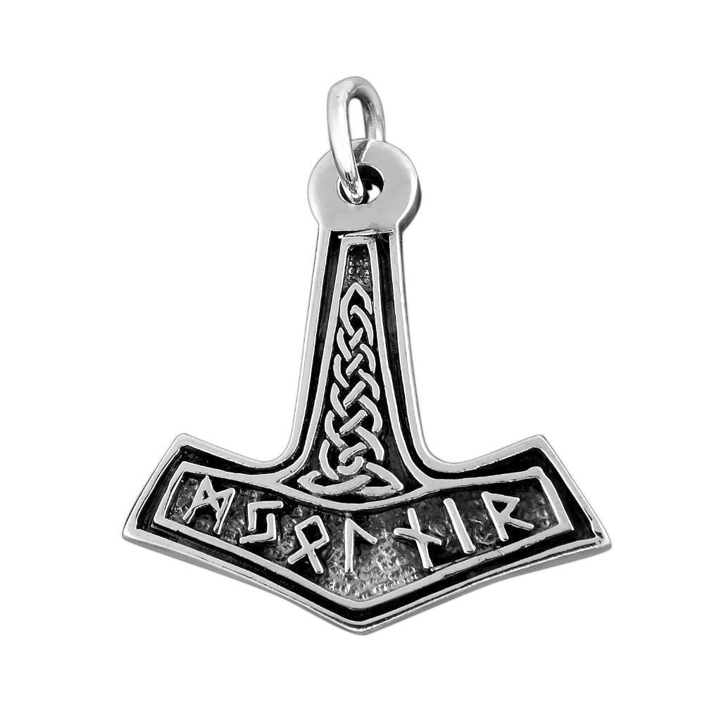 925 Silver Mjolnir with Runes and Knotwork Pendant - SilverMania925