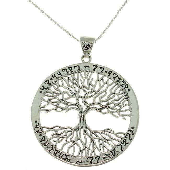 925 Sterling Silver Ornate Ancient Script Engraving Tree of Life Charm Pendant