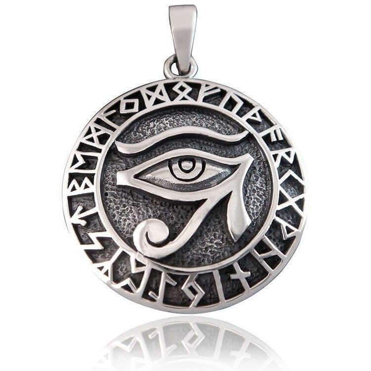 Sterling Silver Eye of Horus and Runes Pendant - SilverMania925
