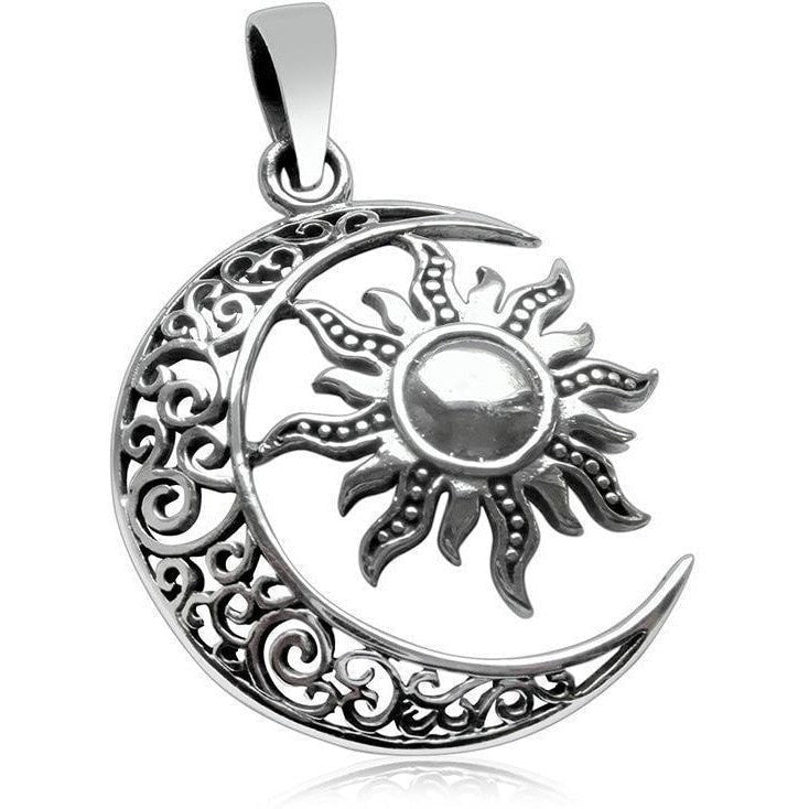 925 Sterling Silver Sun Moon Filigree Celtic Knotwork Round Charm Pendant