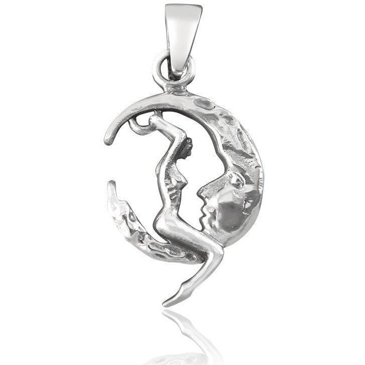 Sterling Silver Swinging Lady On Moon Pendant - SilverMania925