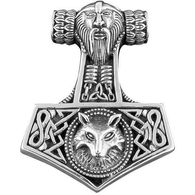 925 Sterling Silver Mjolnir and Fenrir Pendant - SilverMania925